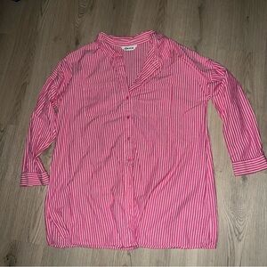 Yours Clothing Pink Striped Button Down Shirt Size 18 UK20 100% Cotton